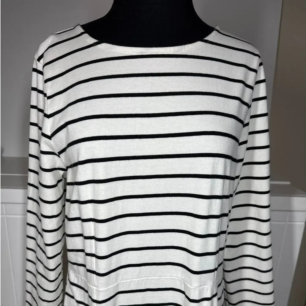 J. Crew Long Sleeve Maxi Dress Sz XL Cotton Stripes Nautical Modest Black White